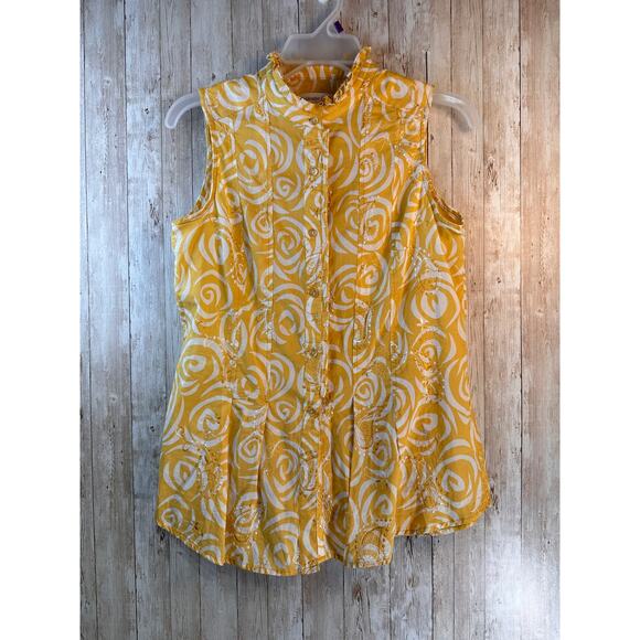 Coldwater Creek Top Womens S Yellow Embroidered High Neck Ruffle‎ Trim Pleated - Picture 1 of 11
